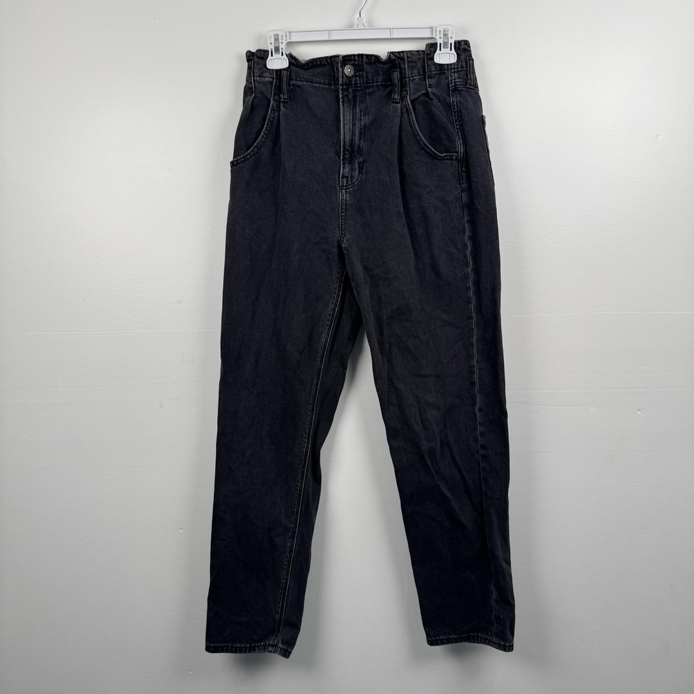 American Eagle Mom Jeans Womens 8 (29x28) Long Black High Rise Tapered Stretch